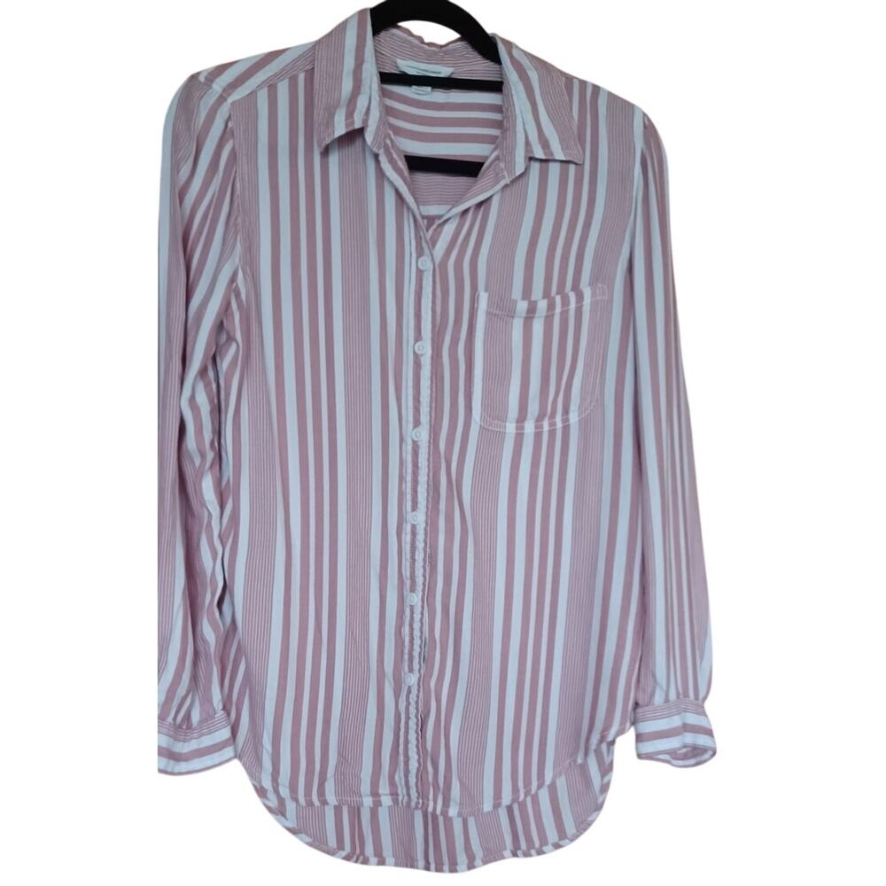 Beach Lunch Lounge Blouse Women's XS Pink and White Stripe Button Up Nautical